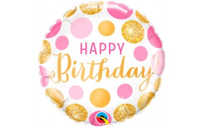 Folieballon Happy Birthday Stippen  (zonder helium)